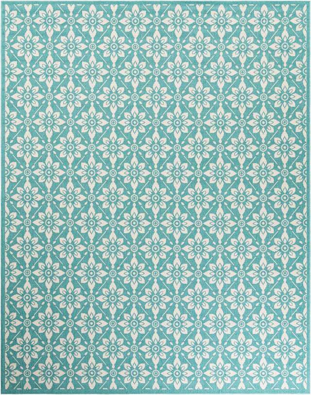 Teal 7' 10 x 10' Outdoor Trellis Rectangle Area Rug Weather Resistant for Patio, Deck, Terrace, Balcony, Porch Geometric Design Water Safe Outside Carpet for Sale at Rug Engine