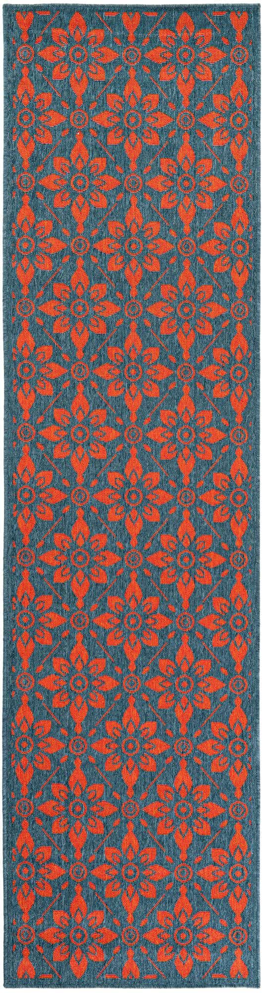 Blue and Red 2' 7 x 10' Outdoor Trellis Runner Area Rug Weather Resistant for Patio, Deck, Terrace, Balcony, Porch Geometric Design Water Safe Outside Carpet for Sale at Rug Engine