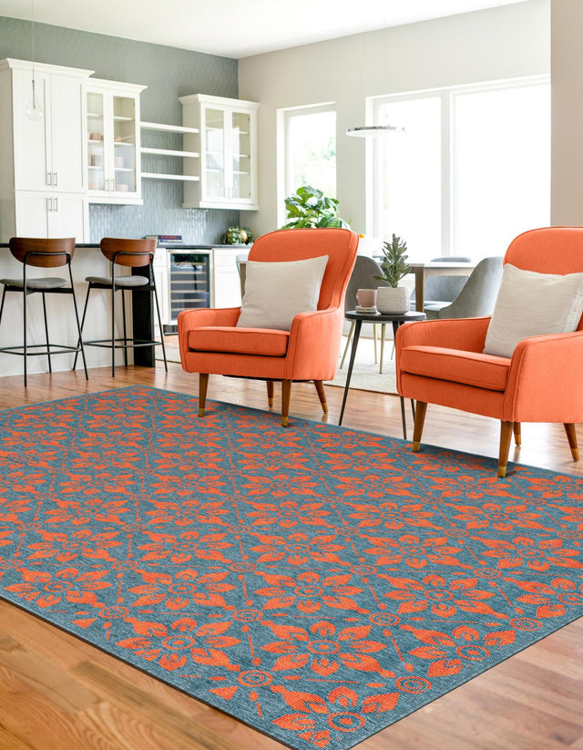 Blue and Red 4' 1 x 6' 1 Outdoor Trellis Rectangle Area Rug Weather Resistant for Patio, Deck, Terrace, Balcony, Porch Geometric Design Water Safe Outside Carpet for Sale at Rug Engine