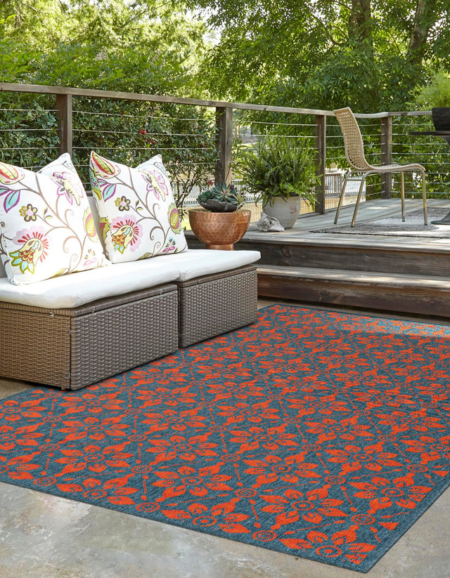 Blue and Red 5' 1 x 8' Outdoor Trellis Rectangle Area Rug Weather Resistant for Patio, Deck, Terrace, Balcony, Porch Geometric Design Water Safe Outside Carpet for Sale at Rug Engine