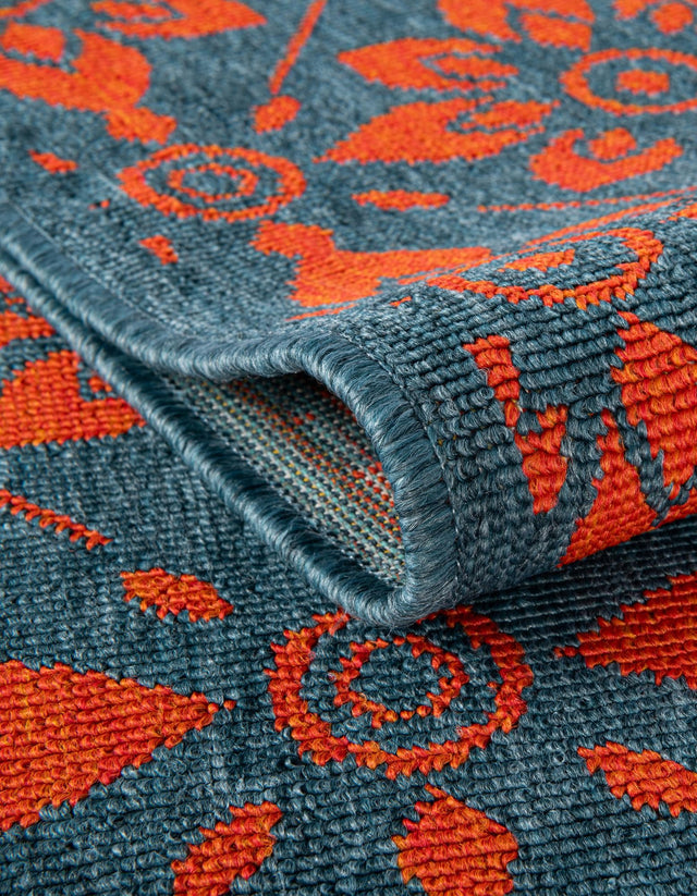 Blue and Red 4' 1 x 6' 1 Outdoor Trellis Rectangle Area Rug Weather Resistant for Patio, Deck, Terrace, Balcony, Porch Geometric Design Water Safe Outside Carpet for Sale at Rug Engine