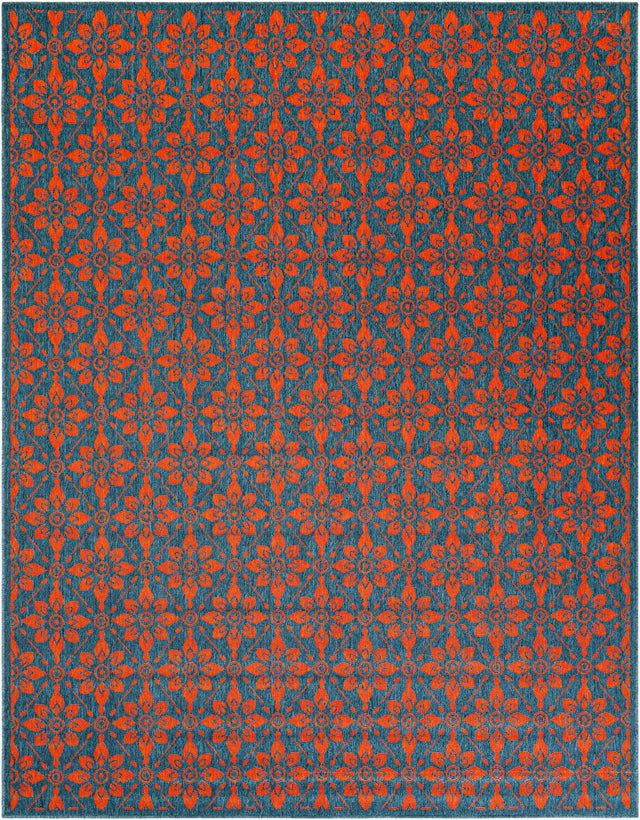 Blue and Red 7' 10 x 10' Outdoor Trellis Rectangle Area Rug Weather Resistant for Patio, Deck, Terrace, Balcony, Porch Geometric Design Water Safe Outside Carpet for Sale at Rug Engine