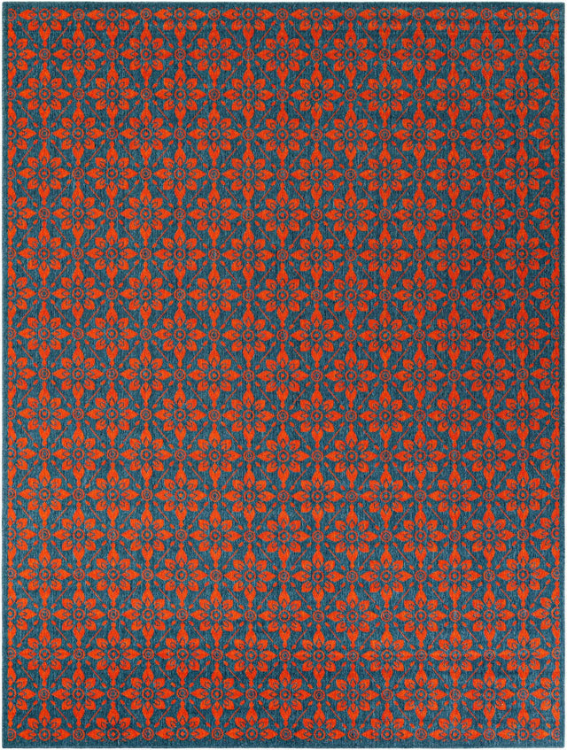 Blue and Red 9' x 12' Outdoor Trellis Rectangle Area Rug Weather Resistant for Patio, Deck, Terrace, Balcony, Porch Geometric Design Water Safe Outside Carpet for Sale at Rug Engine