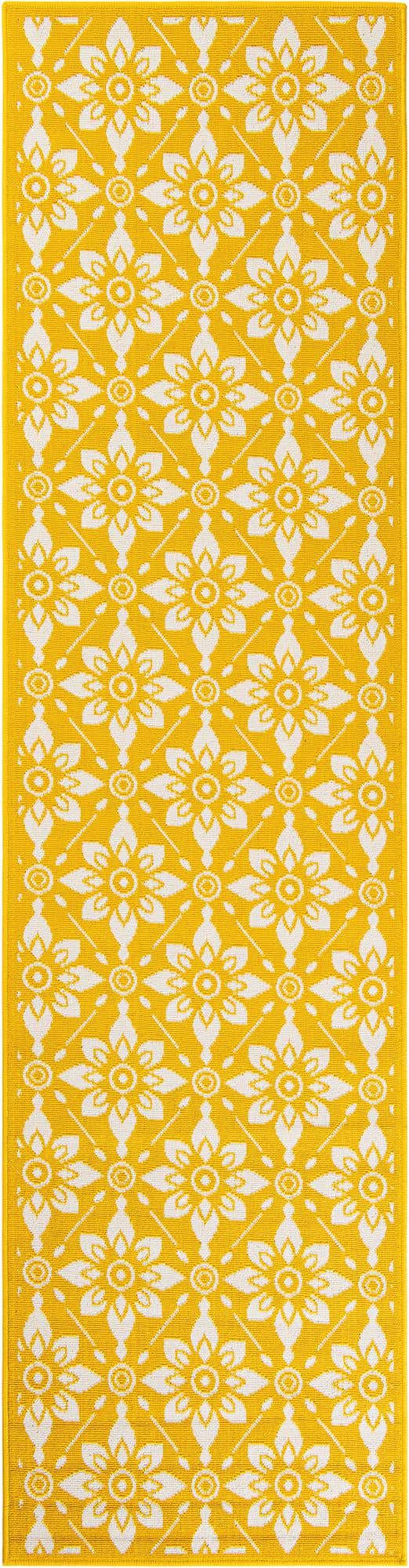 Yellow 2' 7 x 10' Outdoor Trellis Runner Area Rug Weather Resistant for Patio, Deck, Terrace, Balcony, Porch Geometric Design Water Safe Outside Carpet for Sale at Rug Engine