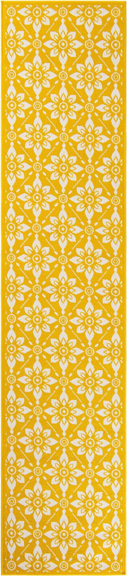 Yellow 2' 7 x 12' Outdoor Trellis Runner Area Rug Weather Resistant for Patio, Deck, Terrace, Balcony, Porch Geometric Design Water Safe Outside Carpet for Sale at Rug Engine