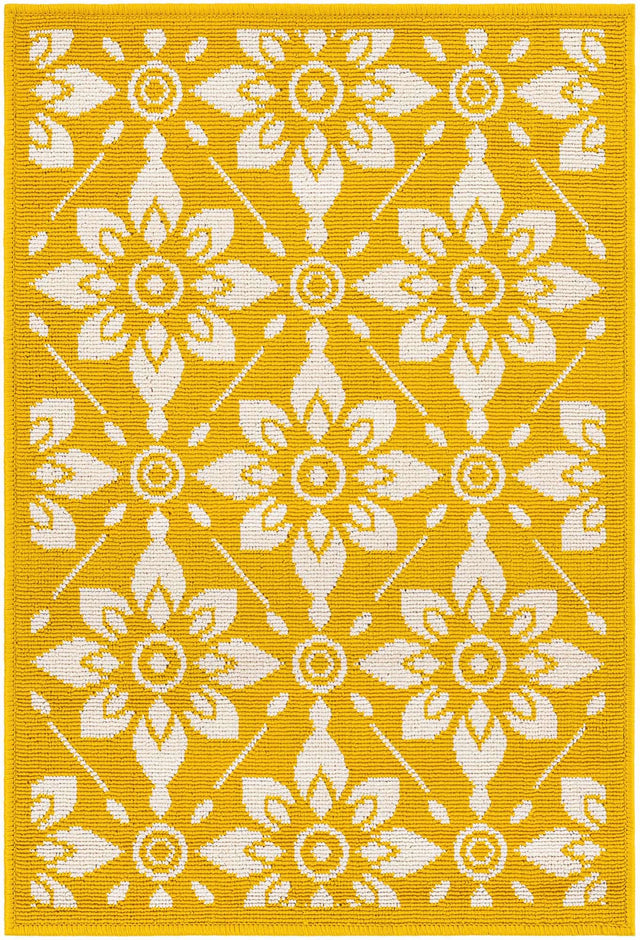Yellow 2' x 3' 1 Outdoor Trellis Rectangle Area Rug Weather Resistant for Patio, Deck, Terrace, Balcony, Porch Geometric Design Water Safe Outside Carpet for Sale at Rug Engine