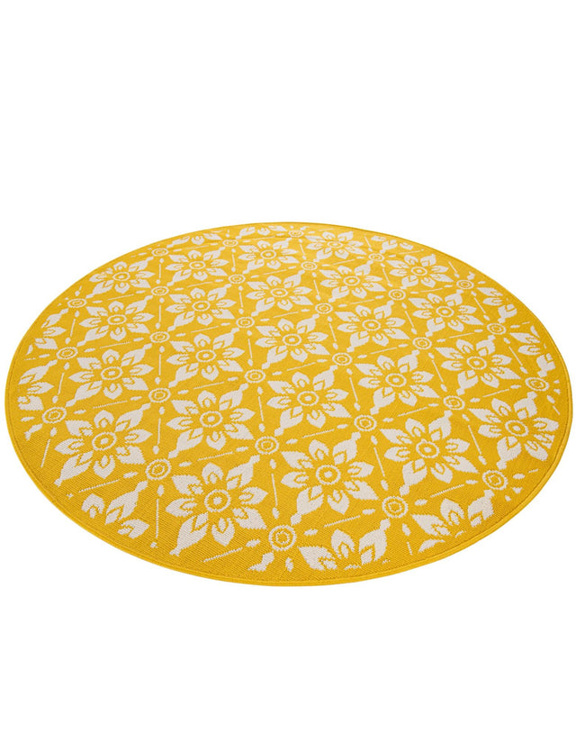 Yellow 5' 1 x 5' 1 Outdoor Trellis Round Area Rug Weather Resistant for Patio, Deck, Terrace, Balcony, Porch Geometric Design Water Safe Outside Carpet for Sale at Rug Engine