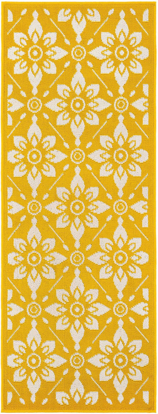 Yellow 2' x 5' 1 Outdoor Trellis Runner Area Rug Weather Resistant for Patio, Deck, Terrace, Balcony, Porch Geometric Design Water Safe Outside Carpet for Sale at Rug Engine