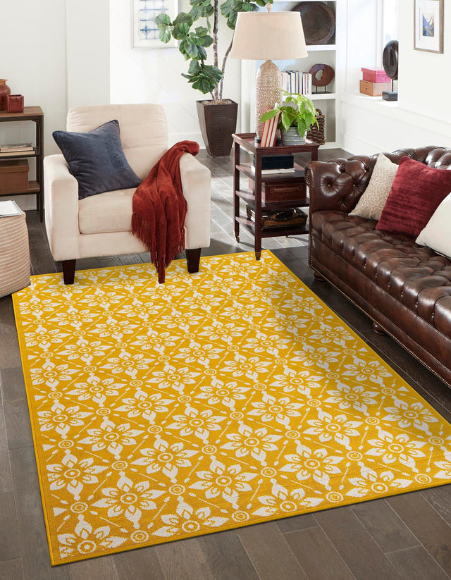 Yellow 10' x 14' 1 Outdoor Trellis Rectangle Area Rug Weather Resistant for Patio, Deck, Terrace, Balcony, Porch Geometric Design Water Safe Outside Carpet for Sale at Rug Engine