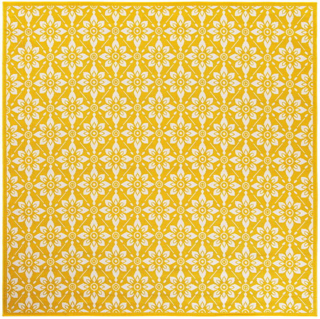 Yellow 7' 10 x 7' 10 Outdoor Trellis Square Area Rug Weather Resistant for Patio, Deck, Terrace, Balcony, Porch Geometric Design Water Safe Outside Carpet for Sale at Rug Engine
