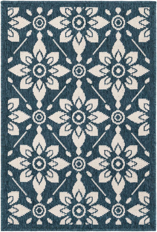 Navy Blue 2' x 3' 1 Outdoor Trellis Rectangle Area Rug Weather Resistant for Patio, Deck, Terrace, Balcony, Porch Geometric Design Water Safe Outside Carpet for Sale at Rug Engine