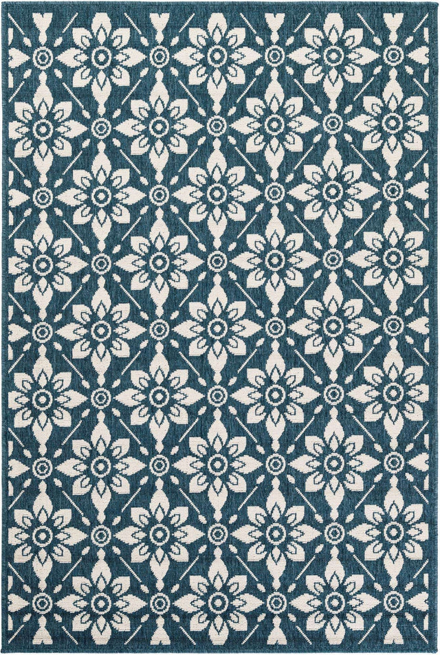 Navy Blue 4' 1 x 6' 1 Outdoor Trellis Rectangle Area Rug Weather Resistant for Patio, Deck, Terrace, Balcony, Porch Geometric Design Water Safe Outside Carpet for Sale at Rug Engine