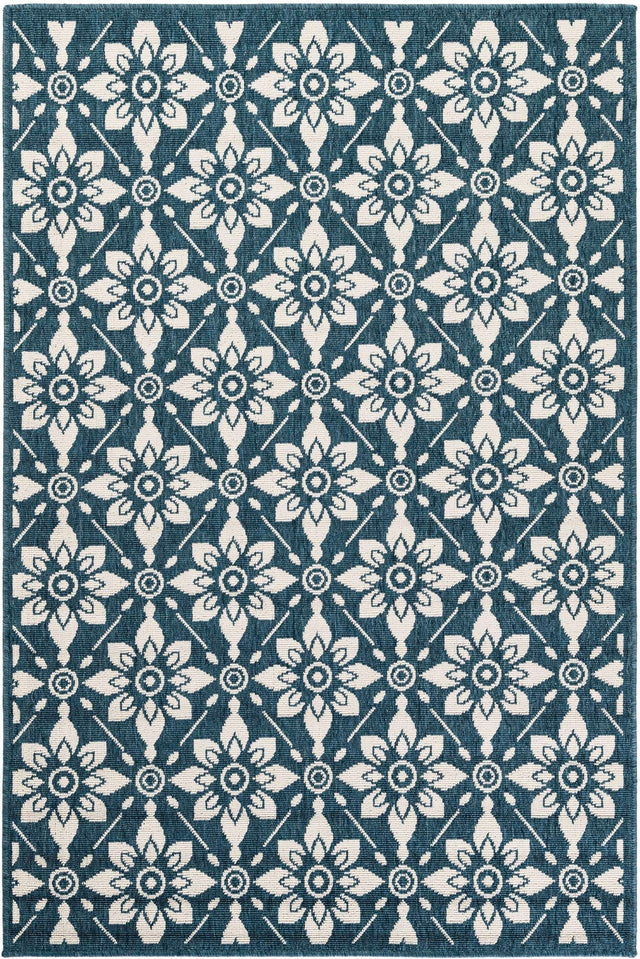 Navy Blue 6' 1 x 9' Outdoor Trellis Rectangle Area Rug Weather Resistant for Patio, Deck, Terrace, Balcony, Porch Geometric Design Water Safe Outside Carpet for Sale at Rug Engine