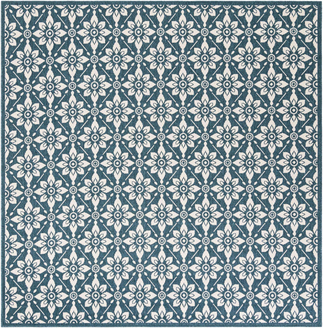 Navy Blue 7' 10 x 7' 10 Outdoor Trellis Square Area Rug Weather Resistant for Patio, Deck, Terrace, Balcony, Porch Geometric Design Water Safe Outside Carpet for Sale at Rug Engine