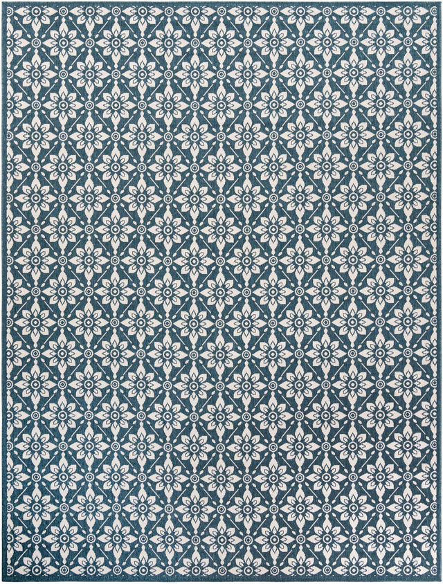 Navy Blue 9' x 12' Outdoor Trellis Rectangle Area Rug Weather Resistant for Patio, Deck, Terrace, Balcony, Porch Geometric Design Water Safe Outside Carpet for Sale at Rug Engine