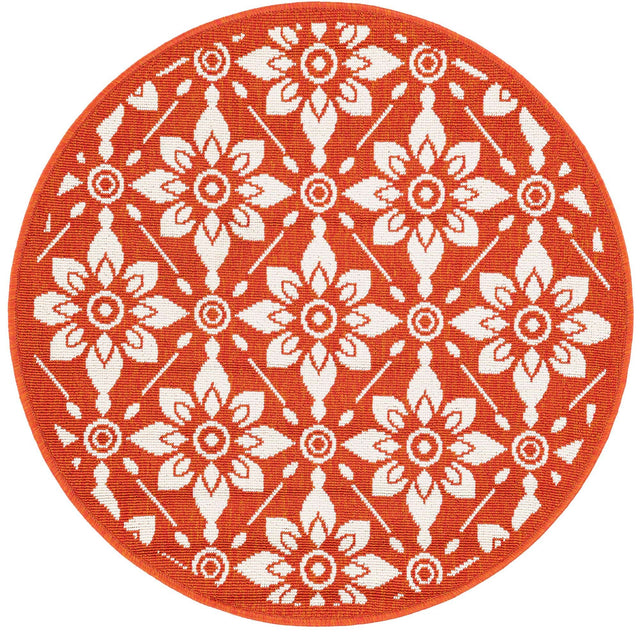 Rust Red 3' 1 x 3' 1 Outdoor Trellis Round Area Rug Weather Resistant for Patio, Deck, Terrace, Balcony, Porch Geometric Design Water Safe Outside Carpet for Sale at Rug Engine