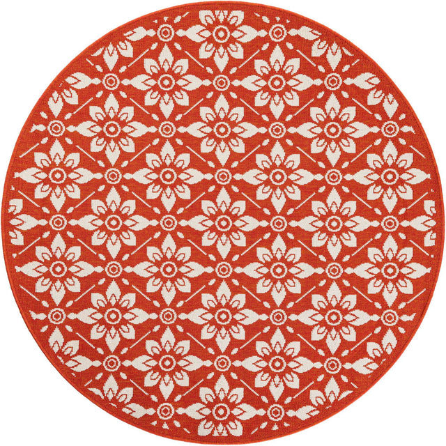 Rust Red 5' 1 x 5' 1 Outdoor Trellis Round Area Rug Weather Resistant for Patio, Deck, Terrace, Balcony, Porch Geometric Design Water Safe Outside Carpet for Sale at Rug Engine