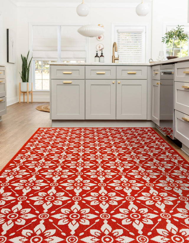 Rust Red 2' x 3' 1 Outdoor Trellis Rectangle Area Rug Weather Resistant for Patio, Deck, Terrace, Balcony, Porch Geometric Design Water Safe Outside Carpet for Sale at Rug Engine