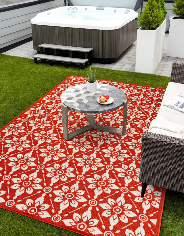 Rust Red 9' x 12' Outdoor Trellis Rectangle Area Rug Weather Resistant for Patio, Deck, Terrace, Balcony, Porch Geometric Design Water Safe Outside Carpet for Sale at Rug Engine