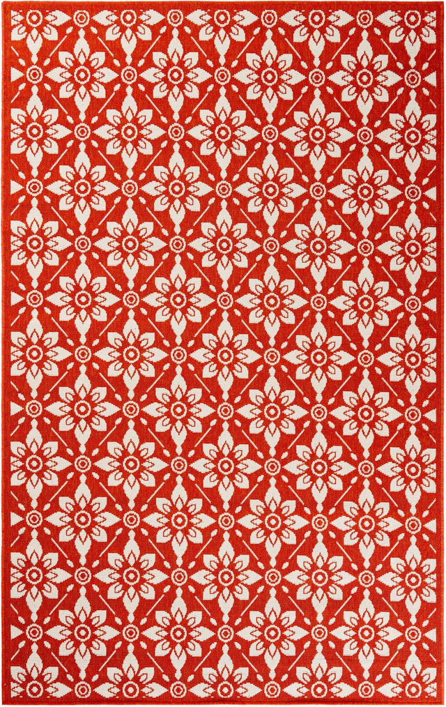 Rust Red 5' 1 x 8' Outdoor Trellis Rectangle Area Rug Weather Resistant for Patio, Deck, Terrace, Balcony, Porch Geometric Design Water Safe Outside Carpet for Sale at Rug Engine