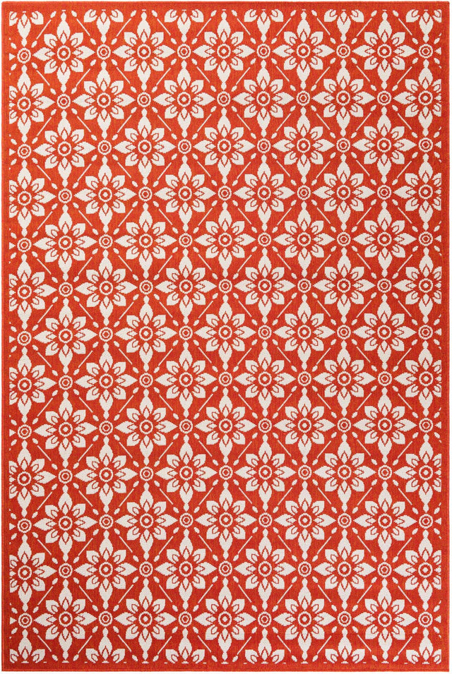 Rust Red 6' 1 x 9' Outdoor Trellis Rectangle Area Rug Weather Resistant for Patio, Deck, Terrace, Balcony, Porch Geometric Design Water Safe Outside Carpet for Sale at Rug Engine