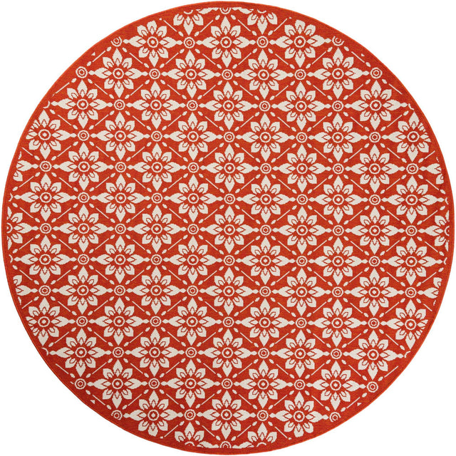 Rust Red 7' 10 x 7' 10 Outdoor Trellis Round Area Rug Weather Resistant for Patio, Deck, Terrace, Balcony, Porch Geometric Design Water Safe Outside Carpet for Sale at Rug Engine