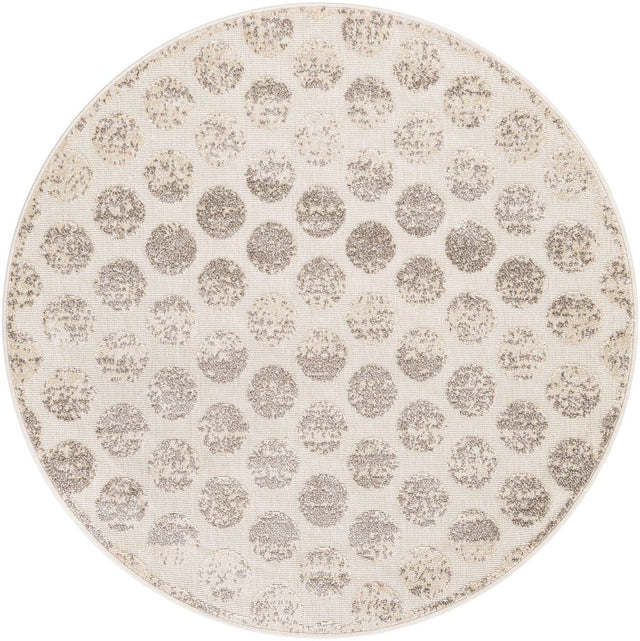 Beige and Ivory 5' 1 x 5' 1 Sabrina Soto Outdoor Round Area Rug Weather Resistant for Patio, Deck, Terrace, Balcony, Porch Durable Carpet for Exterior Home Design for Sale at Rug Engine