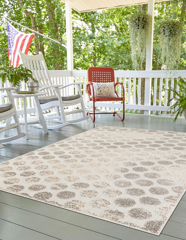 Beige and Ivory 7' 10 x 10' Sabrina Soto Outdoor Rectangle Area Rug Weather Resistant for Patio, Deck, Terrace, Balcony, Porch Durable Carpet for Exterior Home Design for Sale at Rug Engine