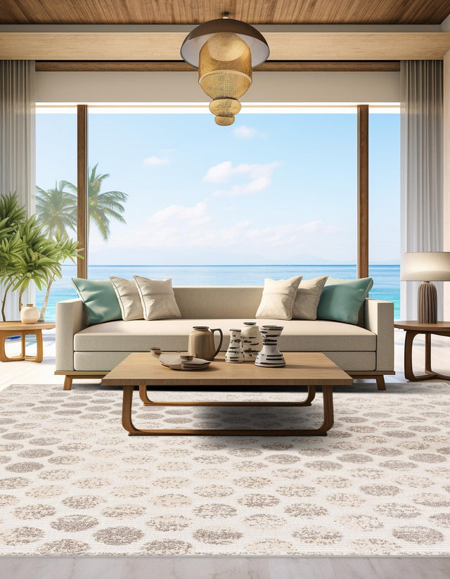 Beige and Ivory 10' x 10' Sabrina Soto Outdoor Square Area Rug Weather Resistant for Patio, Deck, Terrace, Balcony, Porch Durable Carpet for Exterior Home Design for Sale at Rug Engine
