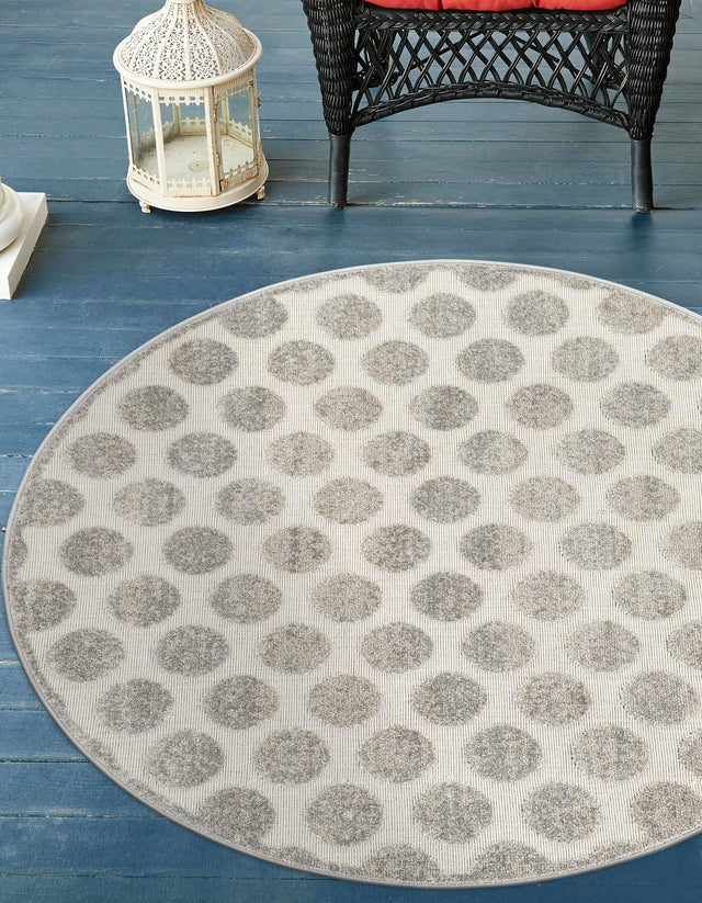 Gray 5' 1 x 5' 1 Sabrina Soto Outdoor Round Area Rug Weather Resistant for Patio, Deck, Terrace, Balcony, Porch Durable Carpet for Exterior Home Design for Sale at Rug Engine