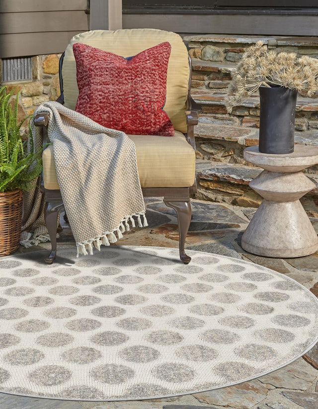 Gray 5' 1 x 5' 1 Sabrina Soto Outdoor Round Area Rug Weather Resistant for Patio, Deck, Terrace, Balcony, Porch Durable Carpet for Exterior Home Design for Sale at Rug Engine