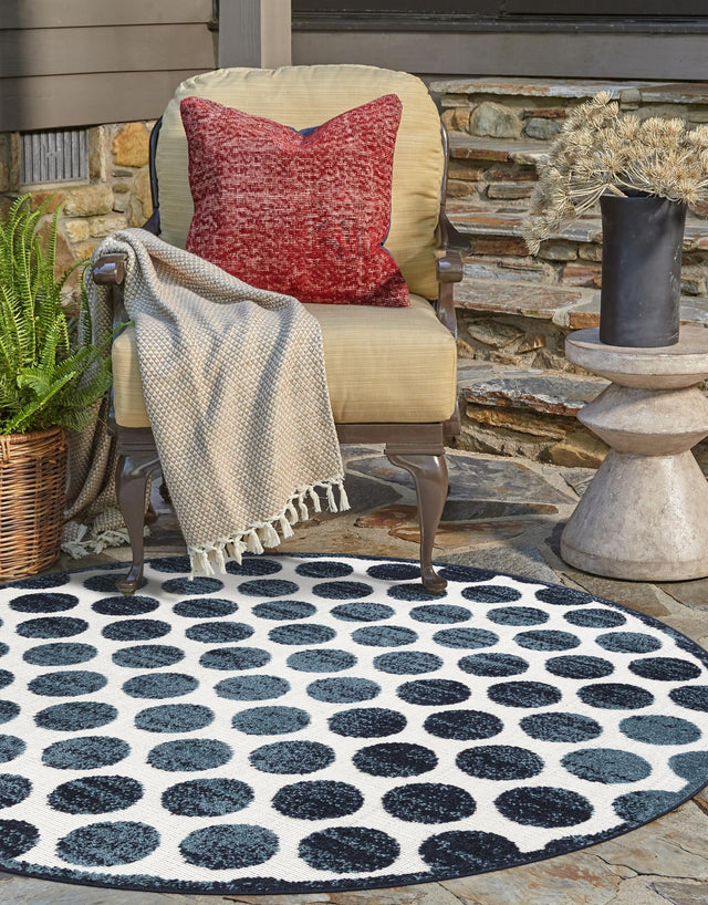 Navy Blue 7' 10 x 7' 10 Sabrina Soto Outdoor Round Area Rug Weather Resistant for Patio, Deck, Terrace, Balcony, Porch Durable Carpet for Exterior Home Design for Sale at Rug Engine
