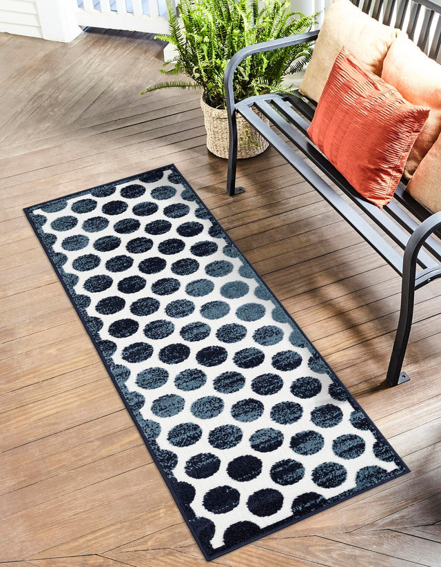 Navy Blue 2' 7 x 12' Sabrina Soto Outdoor Runner Area Rug Weather Resistant for Patio, Deck, Terrace, Balcony, Porch Durable Carpet for Exterior Home Design for Sale at Rug Engine