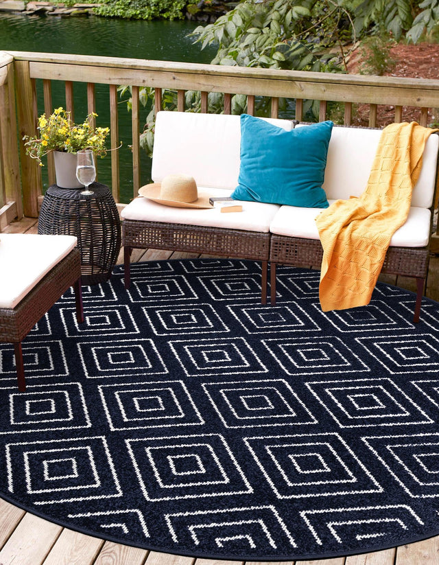 Navy Blue 5' 1 x 5' 1 Sabrina Soto Outdoor Round Area Rug Weather Resistant for Patio, Deck, Terrace, Balcony, Porch Durable Carpet for Exterior Home Design for Sale at Rug Engine