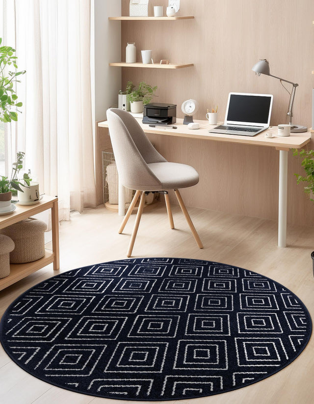 Navy Blue 3' 1 x 3' 1 Sabrina Soto Outdoor Round Area Rug Weather Resistant for Patio, Deck, Terrace, Balcony, Porch Durable Carpet for Exterior Home Design for Sale at Rug Engine