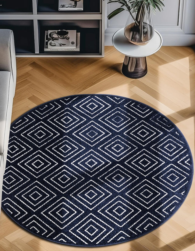 Navy Blue 10' x 10' Sabrina Soto Outdoor Round Area Rug Weather Resistant for Patio, Deck, Terrace, Balcony, Porch Durable Carpet for Exterior Home Design for Sale at Rug Engine