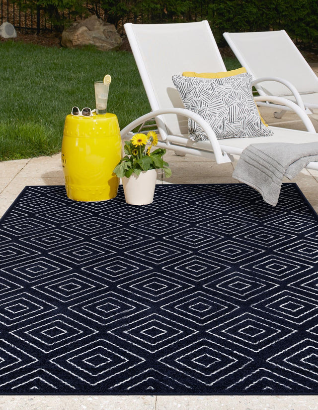 Navy Blue 4' 1 x 6' 1 Sabrina Soto Outdoor Rectangle Area Rug Weather Resistant for Patio, Deck, Terrace, Balcony, Porch Durable Carpet for Exterior Home Design for Sale at Rug Engine