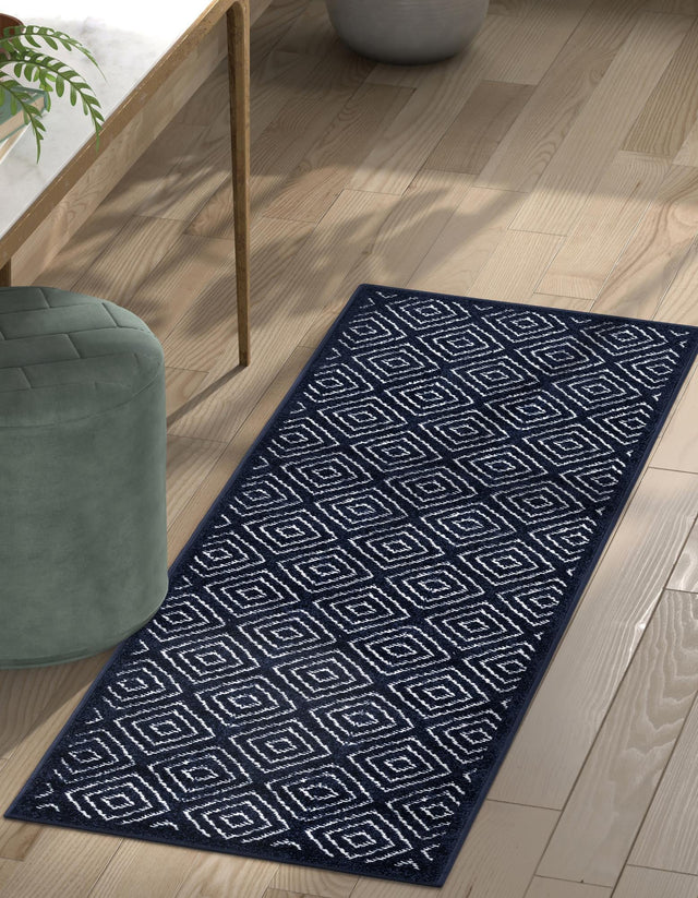 Navy Blue 2' x 6' 1 Sabrina Soto Outdoor Runner Area Rug Weather Resistant for Patio, Deck, Terrace, Balcony, Porch Durable Carpet for Exterior Home Design for Sale at Rug Engine