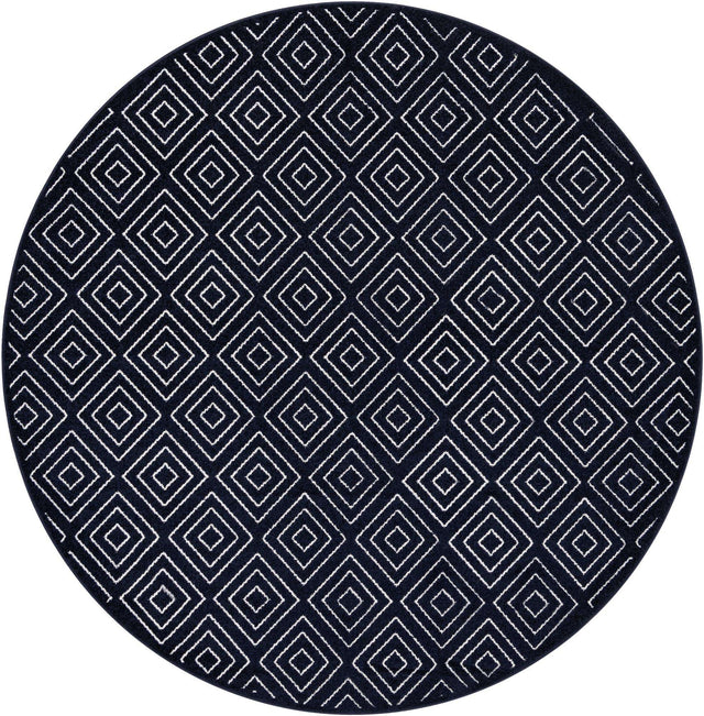 Navy Blue 7' 10 x 7' 10 Sabrina Soto Outdoor Round Area Rug Weather Resistant for Patio, Deck, Terrace, Balcony, Porch Durable Carpet for Exterior Home Design for Sale at Rug Engine