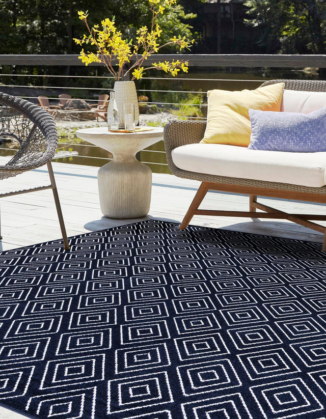Navy Blue 7' 10 x 7' 10 Sabrina Soto Outdoor Square Area Rug Weather Resistant for Patio, Deck, Terrace, Balcony, Porch Durable Carpet for Exterior Home Design for Sale at Rug Engine