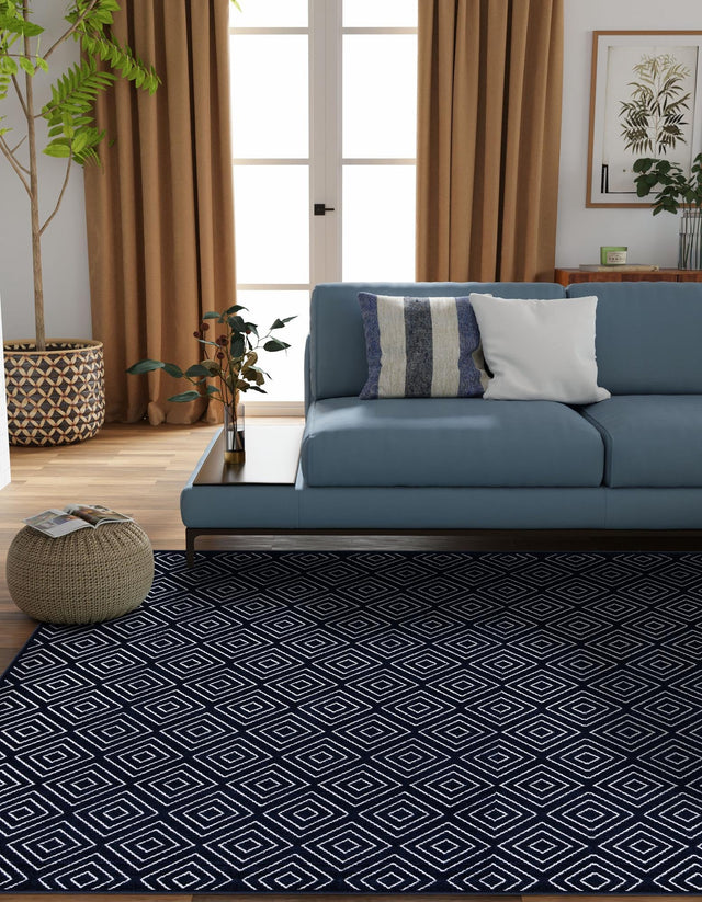 Navy Blue 7' 10 x 7' 10 Sabrina Soto Outdoor Square Area Rug Weather Resistant for Patio, Deck, Terrace, Balcony, Porch Durable Carpet for Exterior Home Design for Sale at Rug Engine
