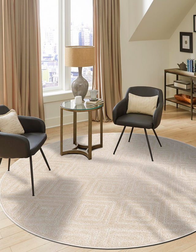 Beige 3' 1 x 3' 1 Sabrina Soto Outdoor Round Area Rug Weather Resistant for Patio, Deck, Terrace, Balcony, Porch Durable Carpet for Exterior Home Design for Sale at Rug Engine