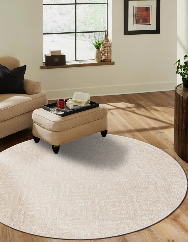Beige 7' 10 x 7' 10 Sabrina Soto Outdoor Round Area Rug Weather Resistant for Patio, Deck, Terrace, Balcony, Porch Durable Carpet for Exterior Home Design for Sale at Rug Engine