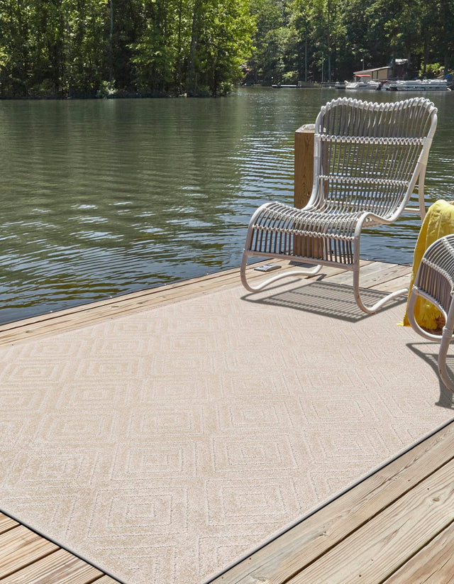 Beige 7' 10 x 10' Sabrina Soto Outdoor Rectangle Area Rug Weather Resistant for Patio, Deck, Terrace, Balcony, Porch Durable Carpet for Exterior Home Design for Sale at Rug Engine