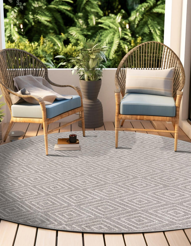 Gray 7' 10 x 7' 10 Sabrina Soto Outdoor Round Area Rug Weather Resistant for Patio, Deck, Terrace, Balcony, Porch Durable Carpet for Exterior Home Design for Sale at Rug Engine