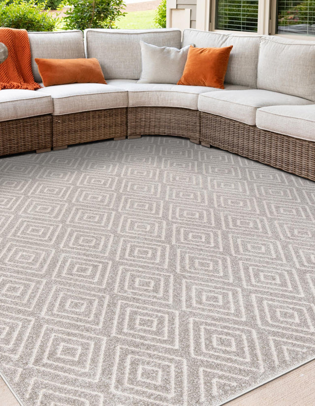 Gray 10' x 10' Sabrina Soto Outdoor Square Area Rug Weather Resistant for Patio, Deck, Terrace, Balcony, Porch Durable Carpet for Exterior Home Design for Sale at Rug Engine