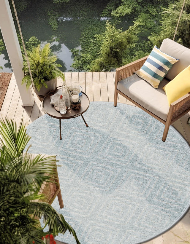 Light Blue 3' 1 x 3' 1 Sabrina Soto Outdoor Round Area Rug Weather Resistant for Patio, Deck, Terrace, Balcony, Porch Durable Carpet for Exterior Home Design for Sale at Rug Engine