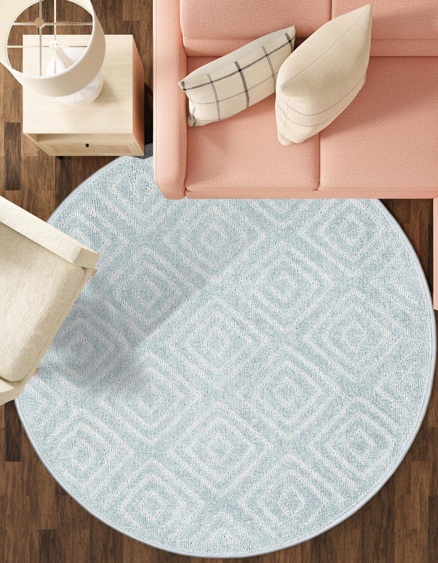 Light Blue 10' x 10' Sabrina Soto Outdoor Round Area Rug Weather Resistant for Patio, Deck, Terrace, Balcony, Porch Durable Carpet for Exterior Home Design for Sale at Rug Engine
