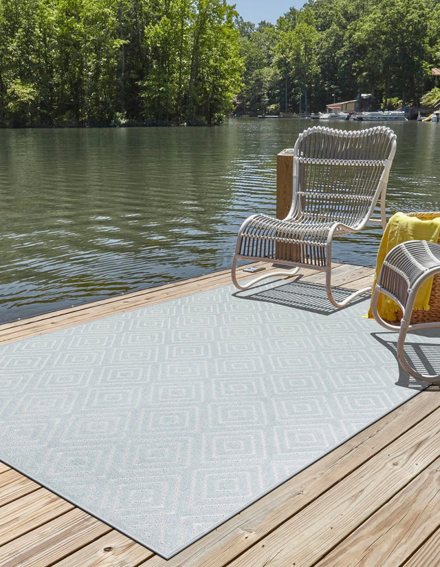 Light Blue 9' x 12' Sabrina Soto Outdoor Rectangle Area Rug Weather Resistant for Patio, Deck, Terrace, Balcony, Porch Durable Carpet for Exterior Home Design for Sale at Rug Engine