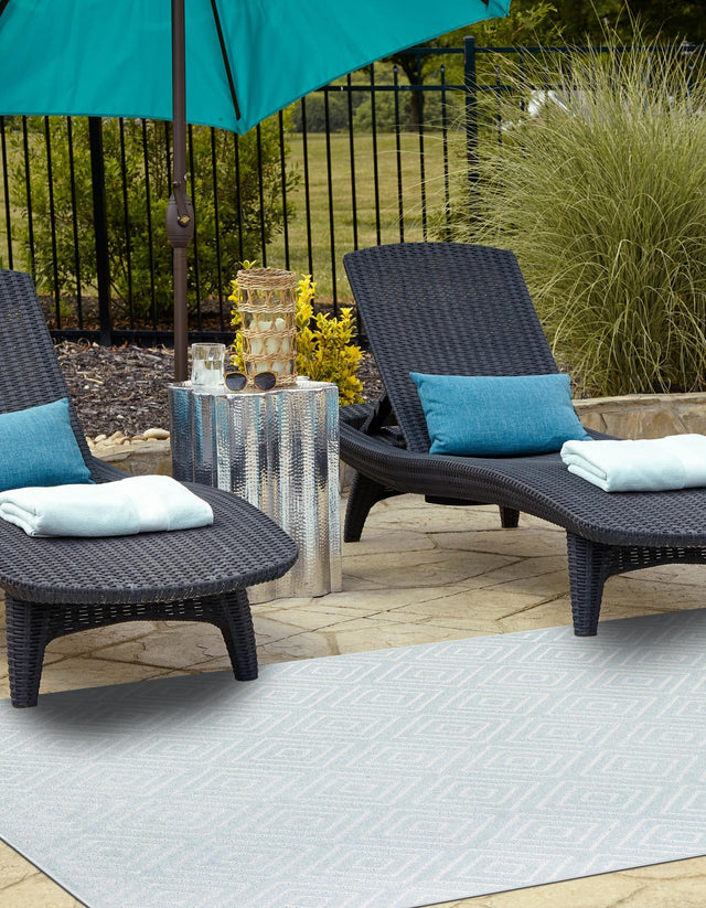 Light Blue 5' 1 x 8' Sabrina Soto Outdoor Rectangle Area Rug Weather Resistant for Patio, Deck, Terrace, Balcony, Porch Durable Carpet for Exterior Home Design for Sale at Rug Engine
